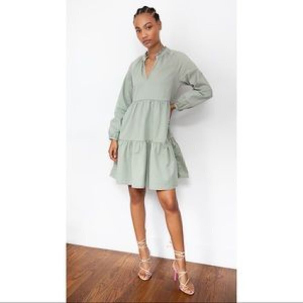 Sundry Tiered Long Sleeve Cotton Baby Doll Dress